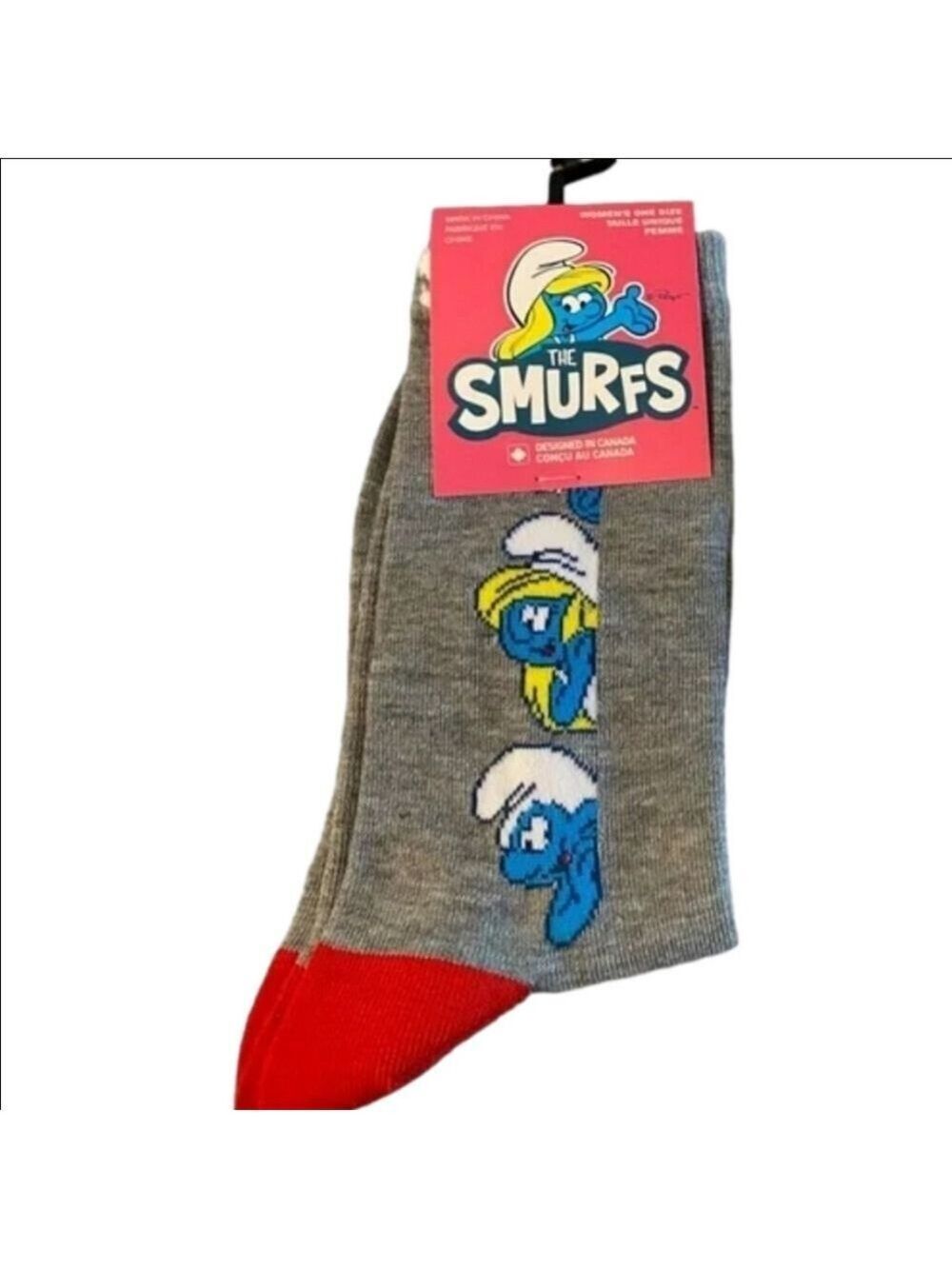 4/$25 Smurf Novelty Socks New Gray Red Smurf Characters Collectible Crew Socks
